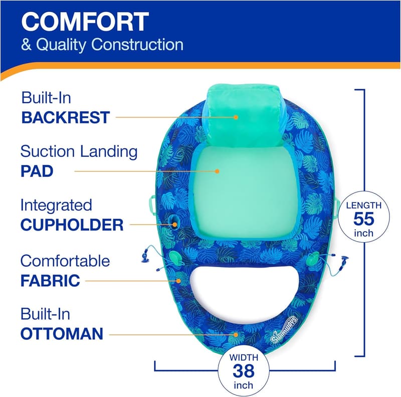 Inflatable Pool Recliner Lounge Chair for Adults, 250 lbs Capacity
