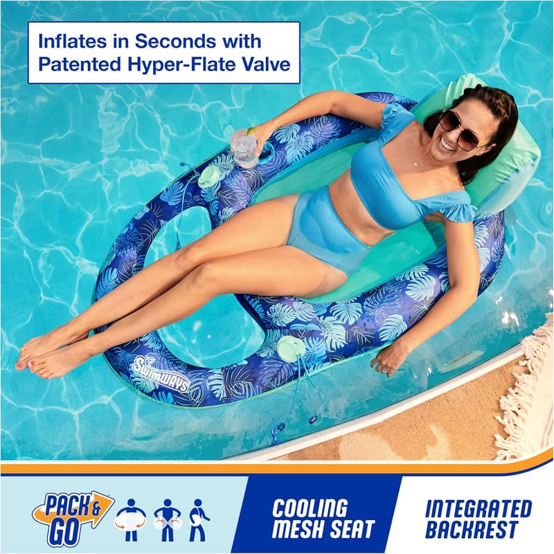 Inflatable Pool Recliner Lounge Chair for Adults, 250 lbs Capacity