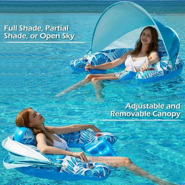 Jasonwell Inflatable Pool Lounge Chair with Canopy & Cup Holders
