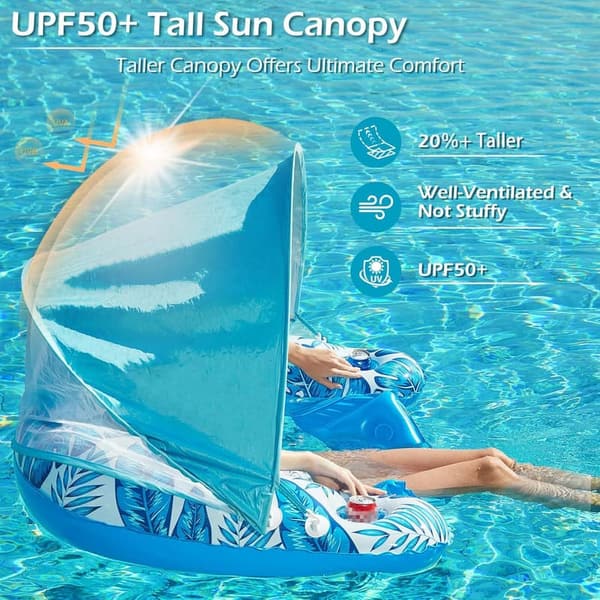 Jasonwell Inflatable Pool Lounge Chair with Canopy & Cup Holders