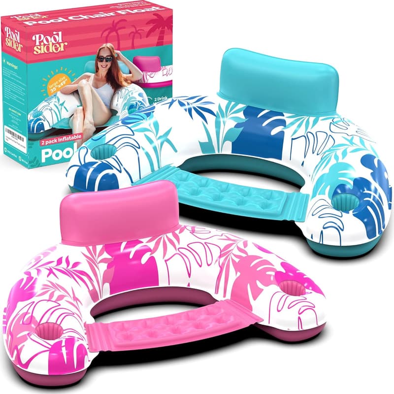 Inflatable Pool Chair Floats with Cup Holder - 2 Pack