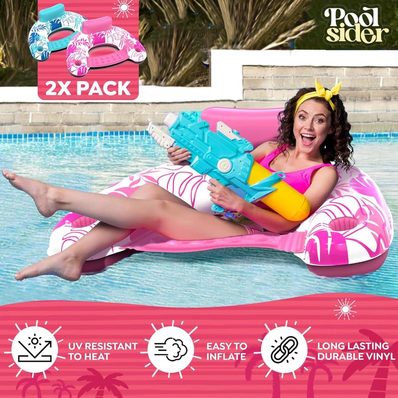 Inflatable Pool Chair Floats with Cup Holder - 2 Pack