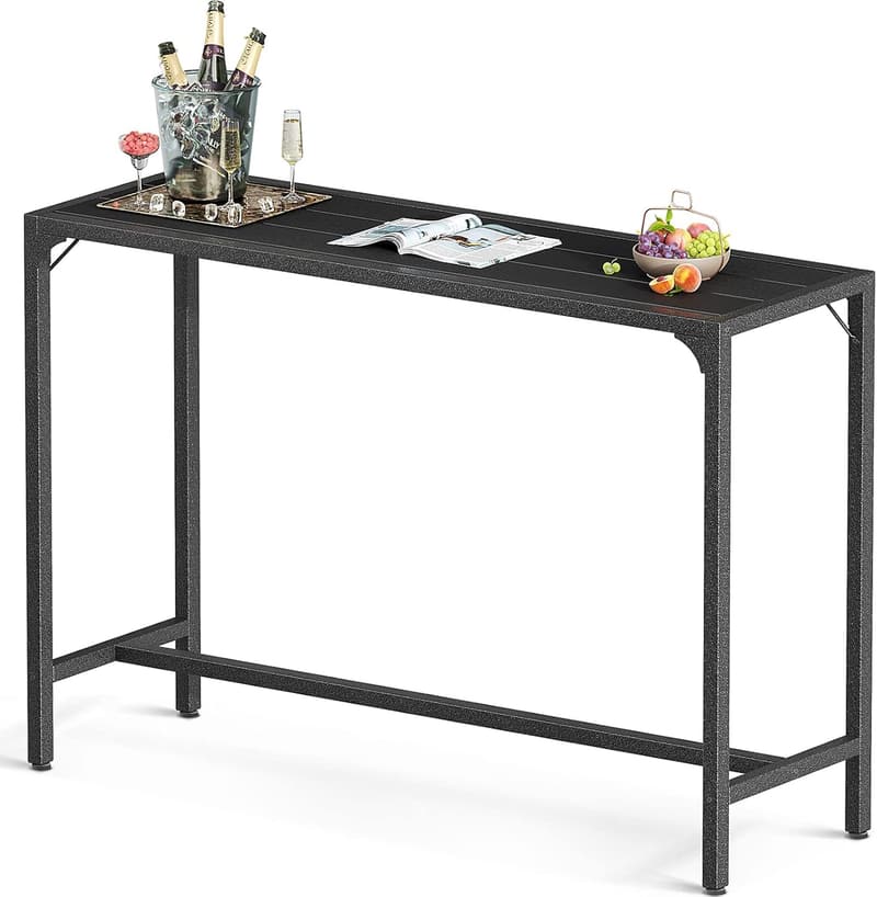Outdoor Bar Height Table with Weather-Resistant Top (Black)