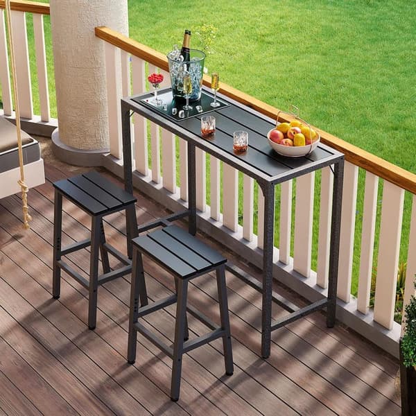 Outdoor Bar Height Table with Weather-Resistant Top (Black)