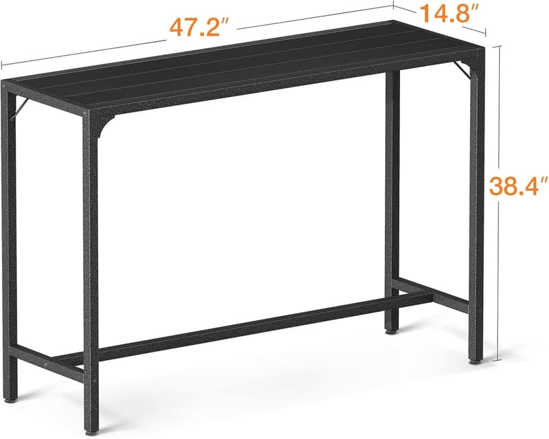 Outdoor Bar Height Table with Weather-Resistant Top (Black)