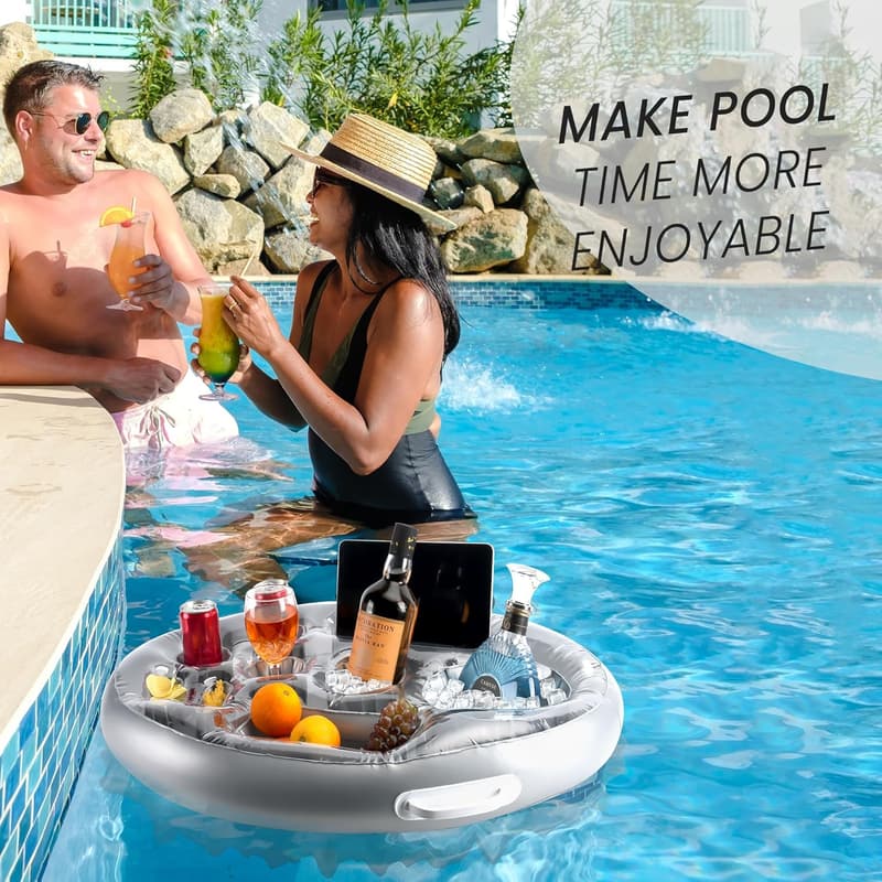 Inflatable Drink Holder Float for Pools and Hot Tubs (Silver)