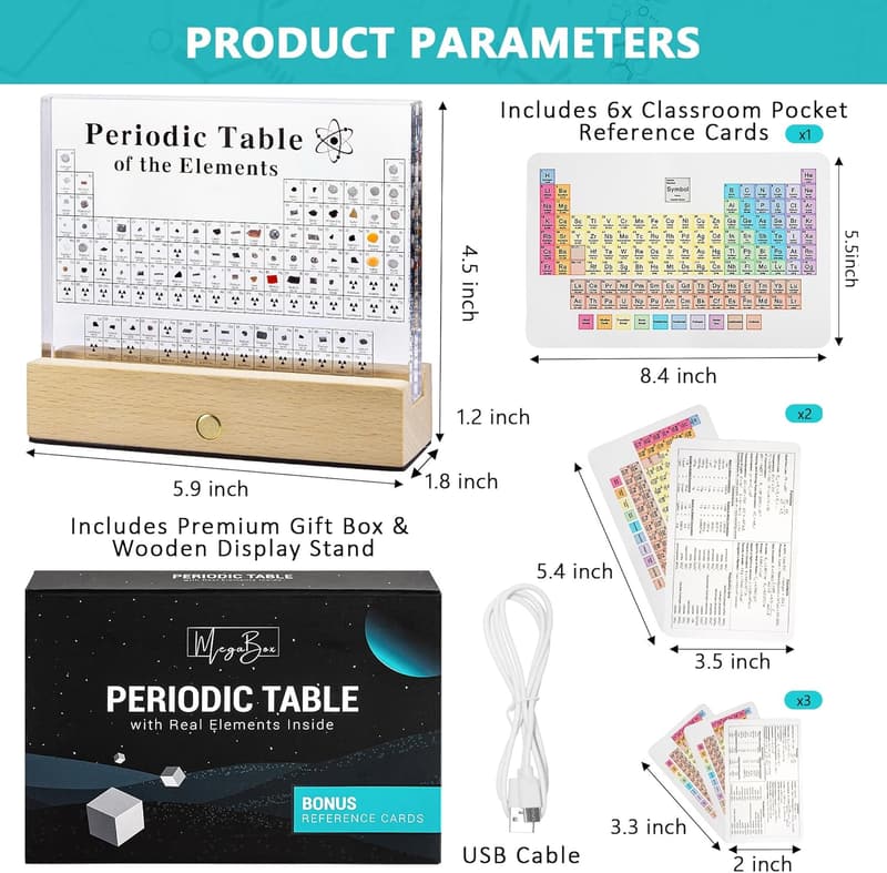 Periodic Table of Elements Display with 83 Real Elements