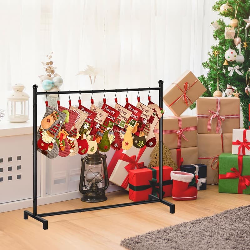 Metal Christmas Stocking Holder Stand with 10 Hooks