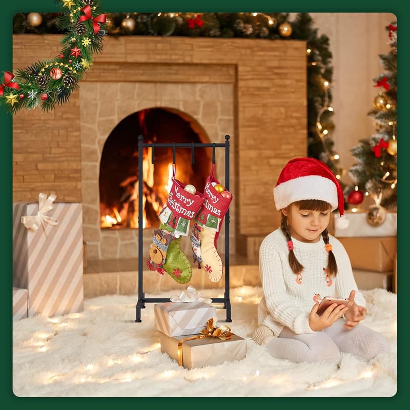 Christmas Stocking Holder with 4 Hooks - Heavy Duty Metal Stand