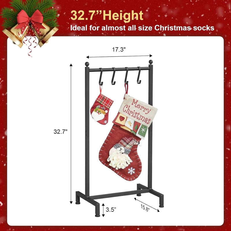 Christmas Stocking Holder with 4 Hooks - Heavy Duty Metal Stand