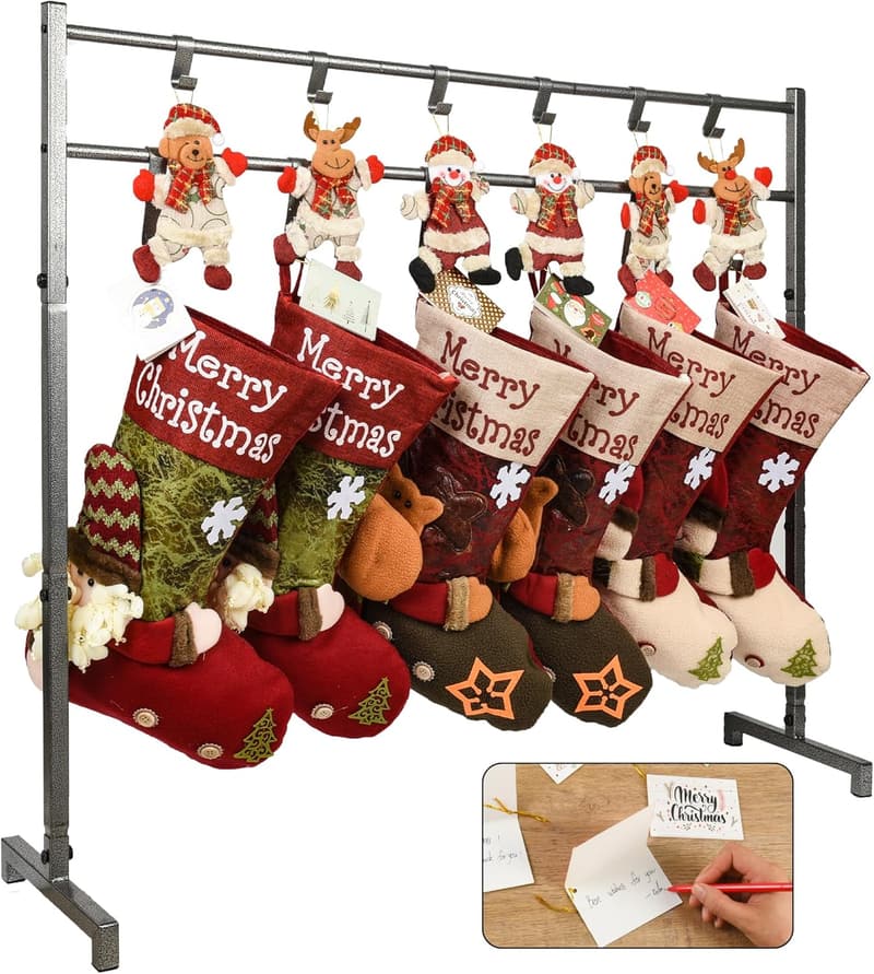 Christmas Stocking Holder Stand with 12 Hooks and Cards