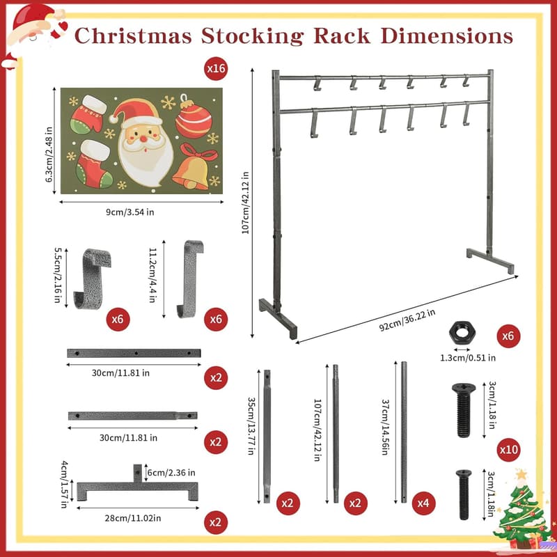 Christmas Stocking Holder Stand with 12 Hooks and Cards