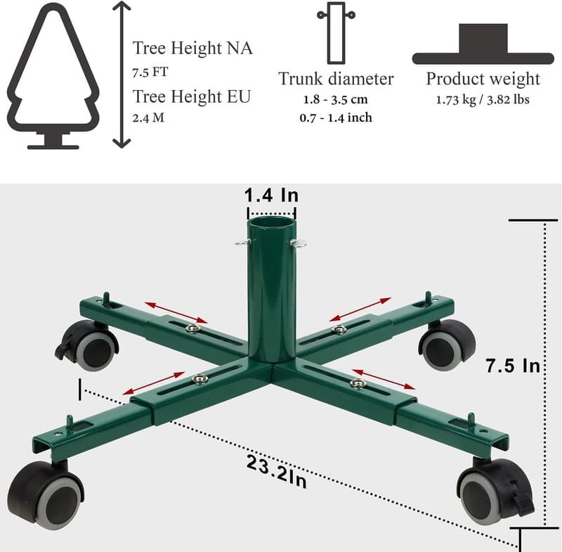 Movable Christmas Tree Stand with Wheels for 7.5 FT Trees