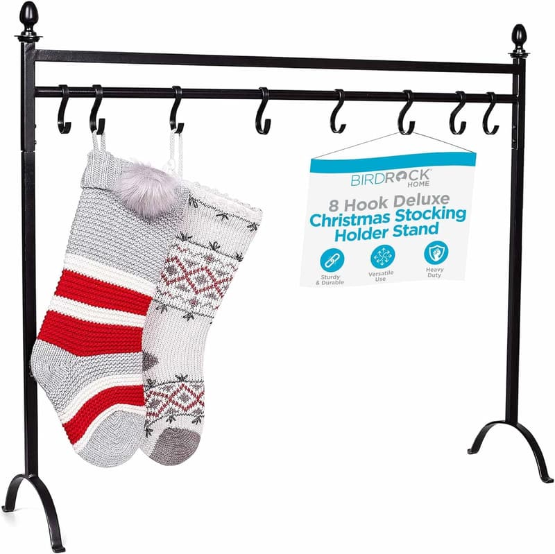 Deluxe Iron Christmas Stocking Holder Stand with 8 Hooks