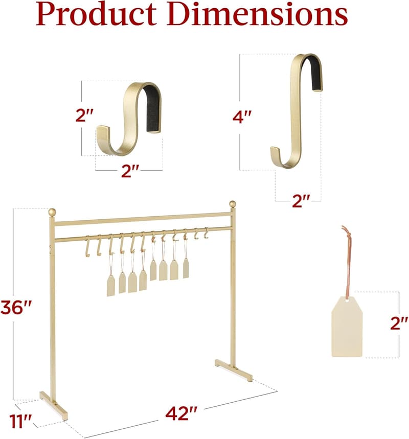 Gold Christmas Stocking Holder Stand with 12 Hooks & Name Tags