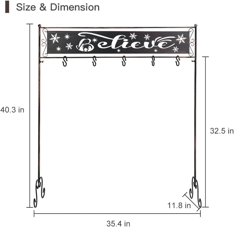 Free-Standing Metal Christmas Stocking Holder with 5 Hooks