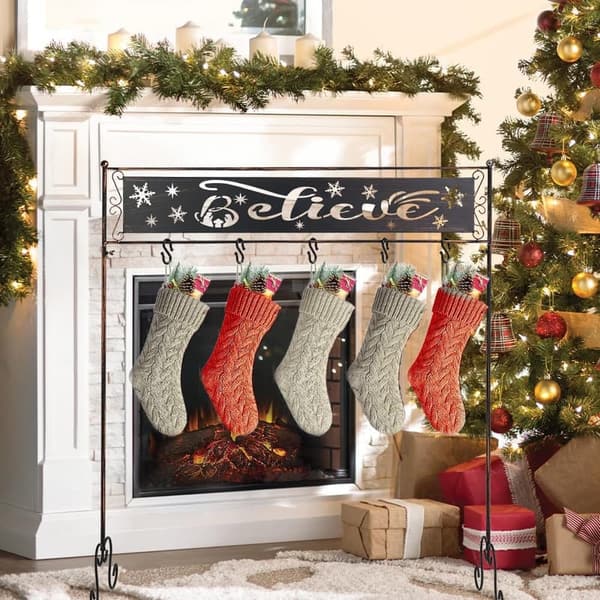Free-Standing Metal Christmas Stocking Holder with 5 Hooks