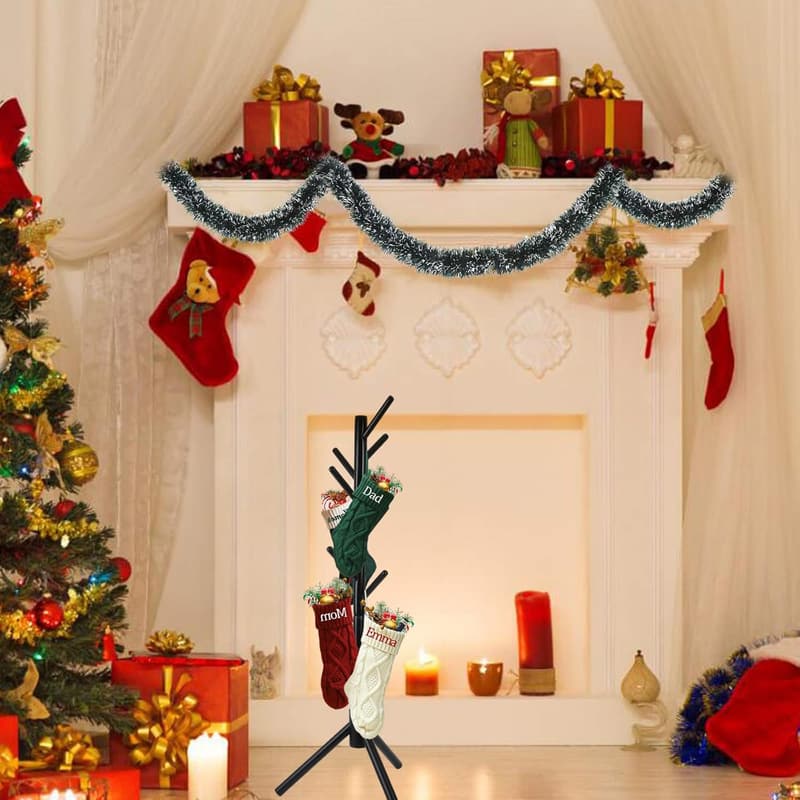 Wooden Christmas Stocking Holder Stand with 8 Hooks