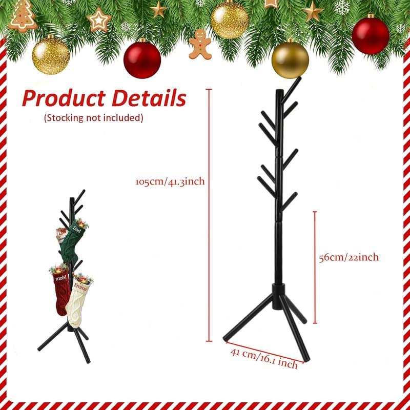 Wooden Christmas Stocking Holder Stand with 8 Hooks