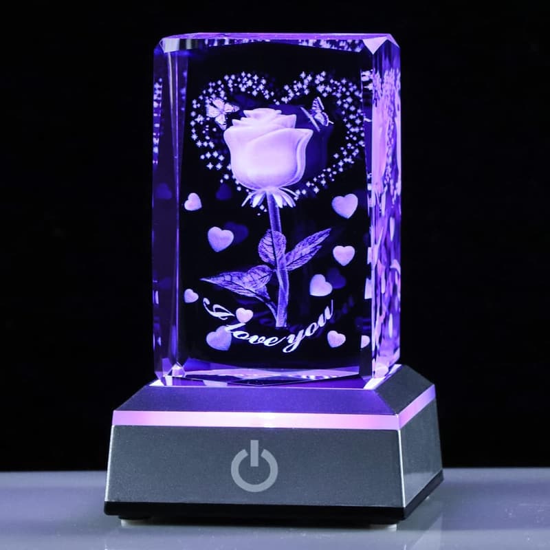 3D Engraved Crystal Rose for Her - Anniversary & Mother's Day Gift