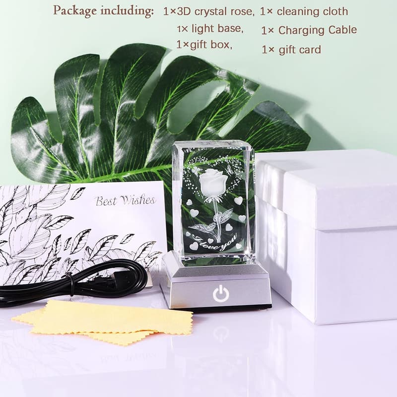 3D Engraved Crystal Rose for Her - Anniversary & Mother's Day Gift