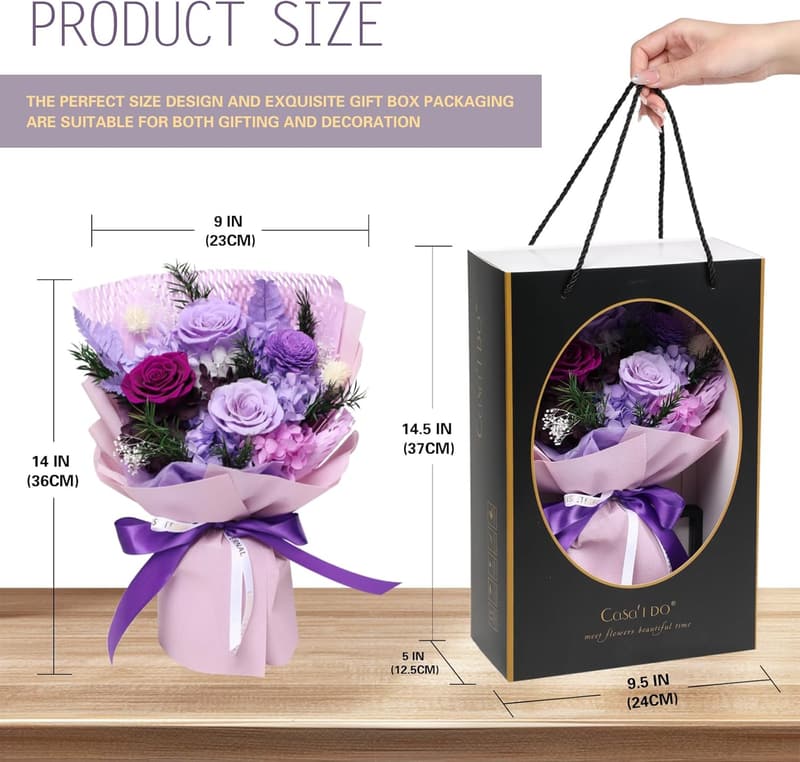 Forever Purple Preserved Flower Bouquet with Necklace for Her