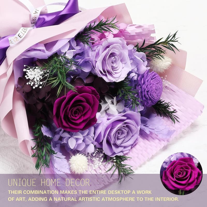 Forever Purple Preserved Flower Bouquet with Necklace for Her