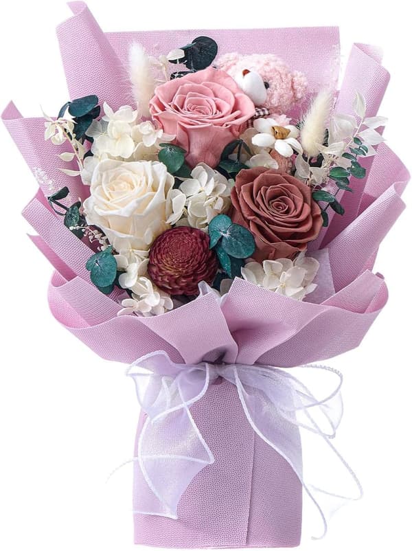 Preserved Rose Bouquet with Bear Gift Box for Mother's Day
