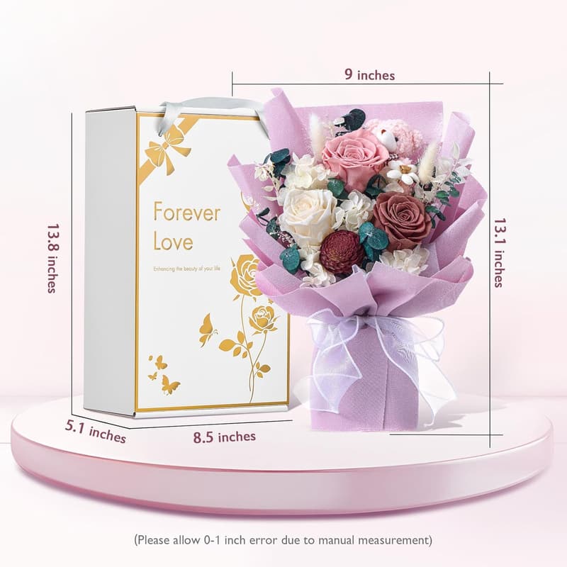 Preserved Rose Bouquet with Bear Gift Box for Mother's Day