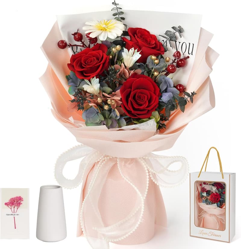 Mother's Day Preserved Flower Bouquet - Real Red Roses for Mom