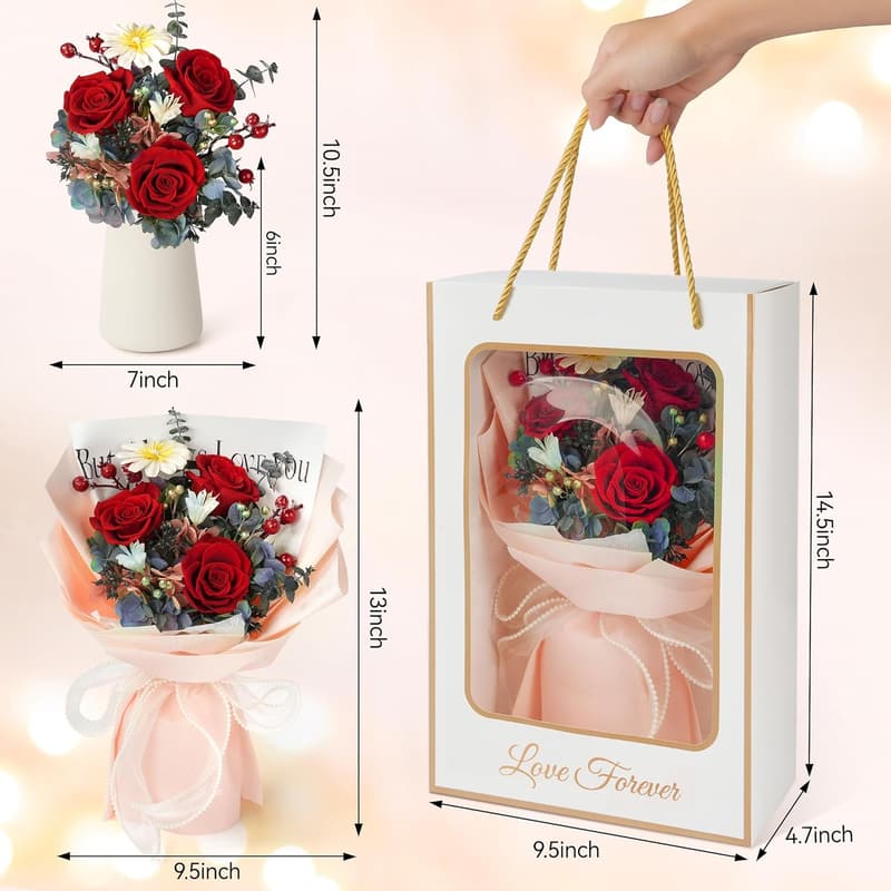 Mother's Day Preserved Flower Bouquet - Real Red Roses for Mom