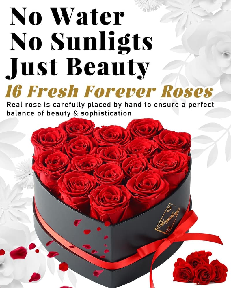 Eternal Preserved Rose Heart Box - Birthday & Mother's Day Gift
