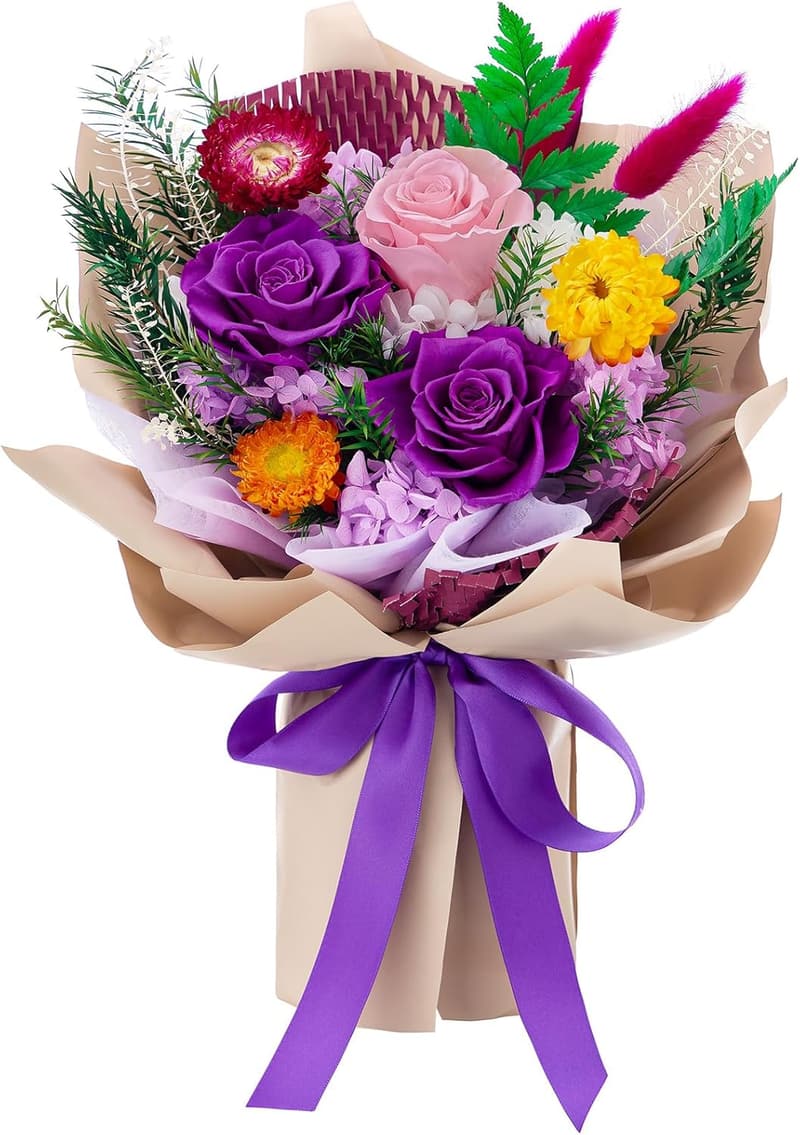 Preserved Purple Roses Bouquet for Women - Birthday & Anniversary