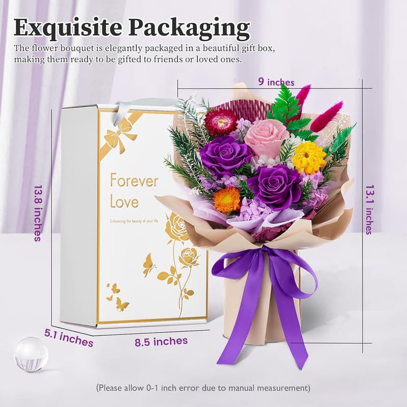Preserved Purple Roses Bouquet for Women - Birthday & Anniversary