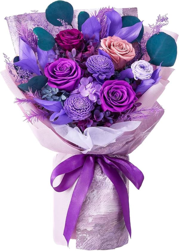 Mother's Day Preserved Flower Bouquet - Purple Roses for Women