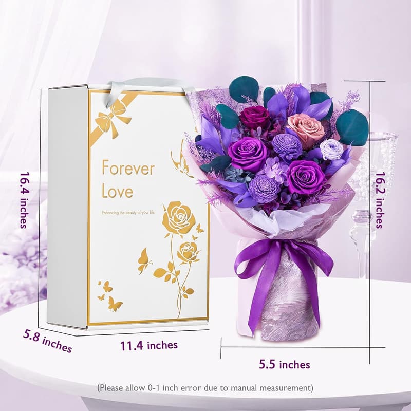 Mother's Day Preserved Flower Bouquet - Purple Roses for Women