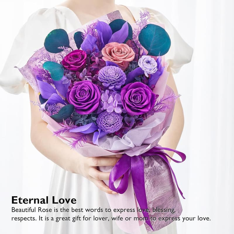 Mother's Day Preserved Flower Bouquet - Purple Roses for Women