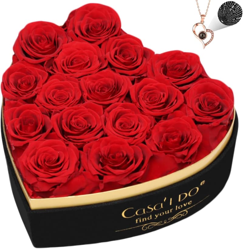 Mother's Day Preserved Rose Gift Set with Necklace in Heart Box