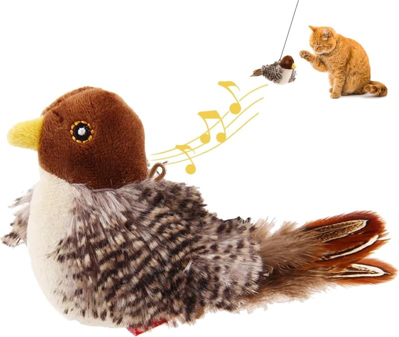 Interactive Chirping Bird Cat Toy with Squeak and Feather Tail