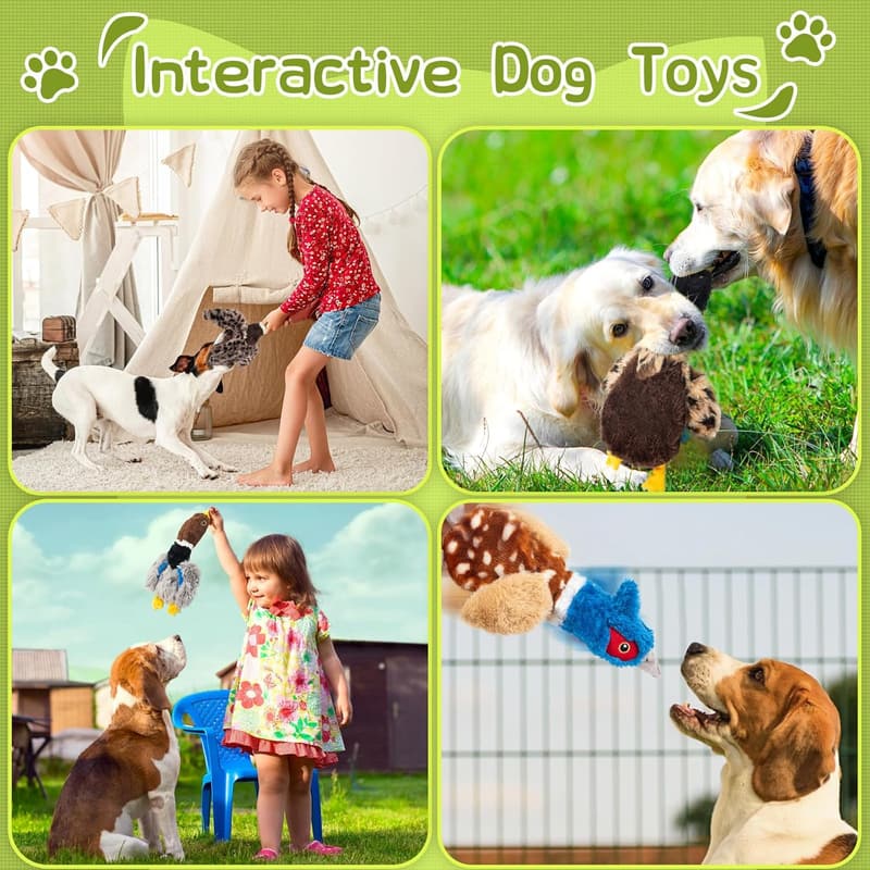 Durable Plush Dog Squeaky Toy Set - 4-Pack for Interactive Play