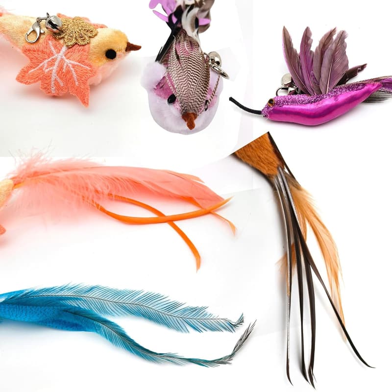 Indoor Cat Teaser Wand Toy with Feathers and Bells - 7 PCS
