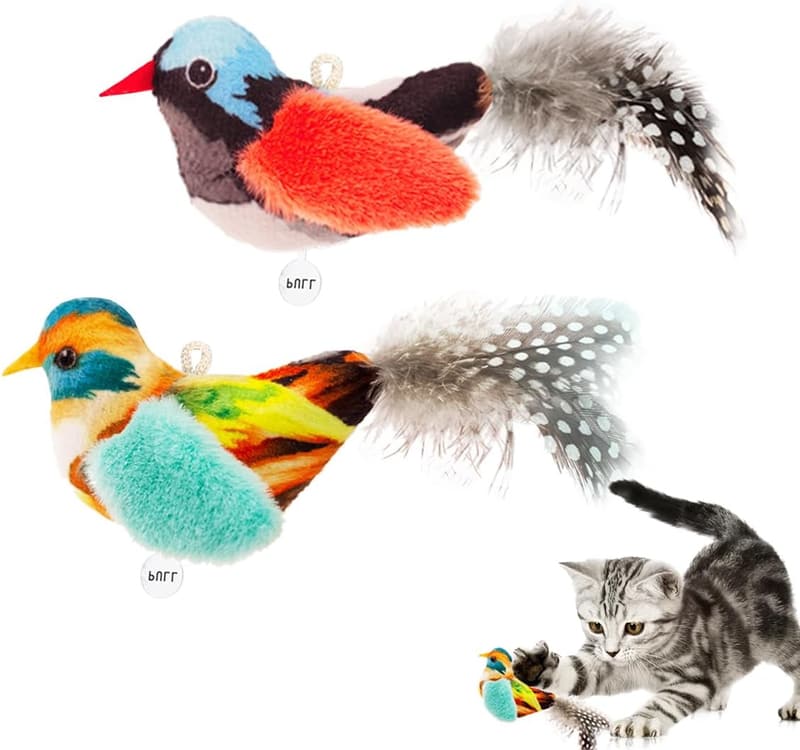 Interactive Catnip Feather Toys with Chirping Sounds (2 Pack)