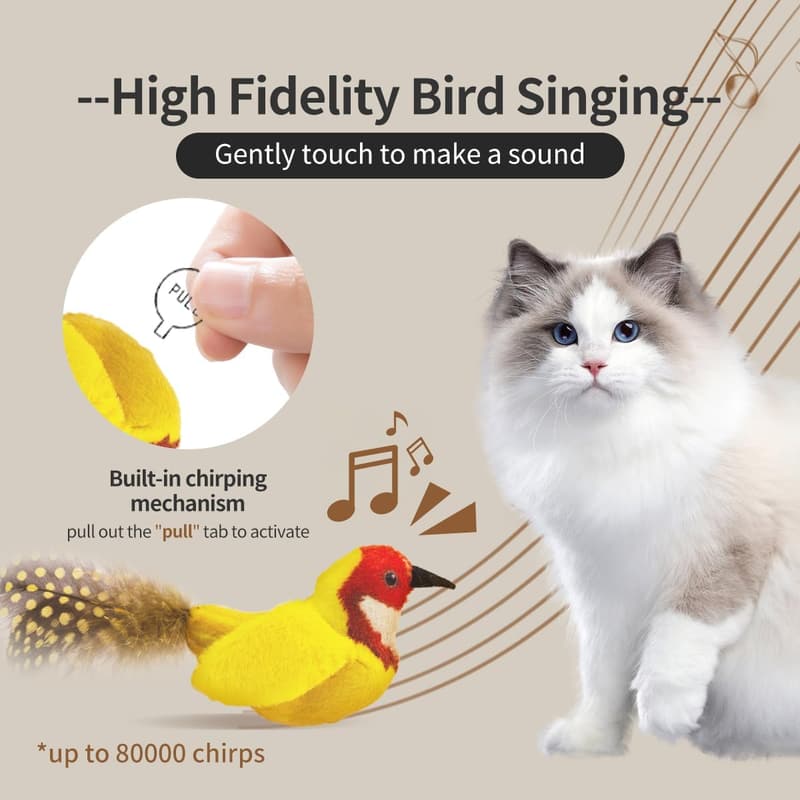 Interactive Catnip Feather Toys with Chirping Sounds (2 Pack)