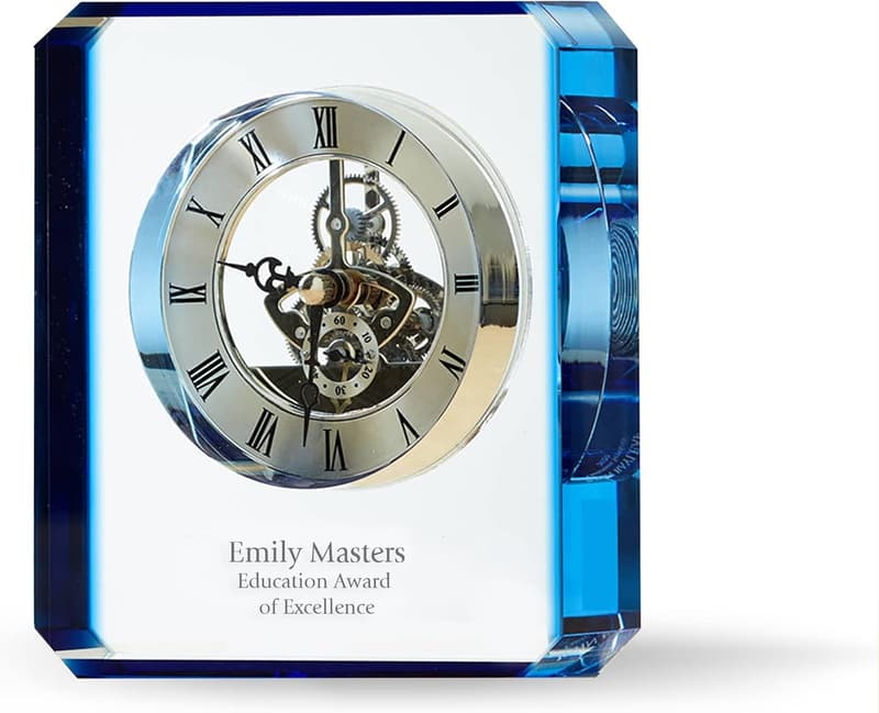 Personalized Engraved Crystal Clock Trophy for Employee Appreciation