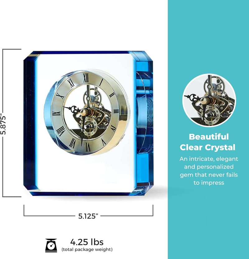Personalized Engraved Crystal Clock Trophy for Employee Appreciation