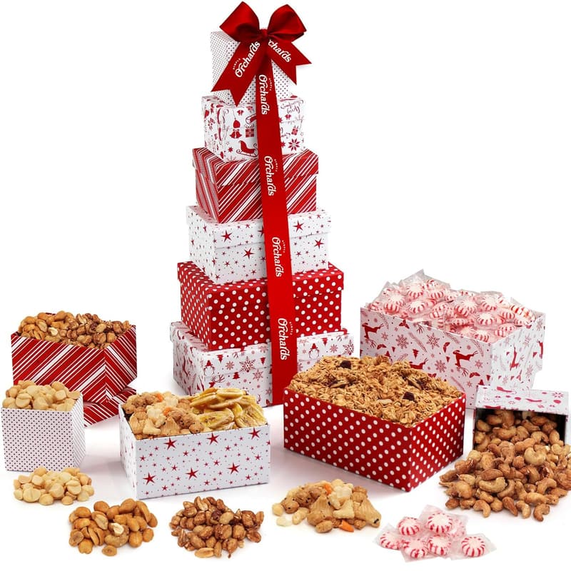 Gourmet Food Gift Basket Tower - 6 Tier Nuts & Snacks for Everyone