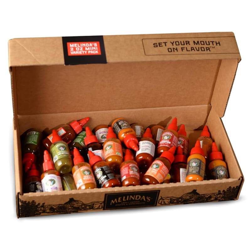Gourmet Hot Sauce Gift Set - 30 Mini Bottles, 15 Flavors