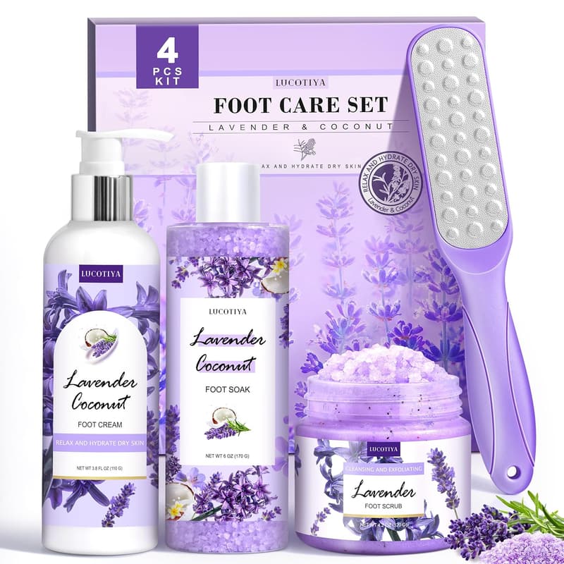 Lavender Spa Kit for Women - Foot Soak, Scrub & Cream Set