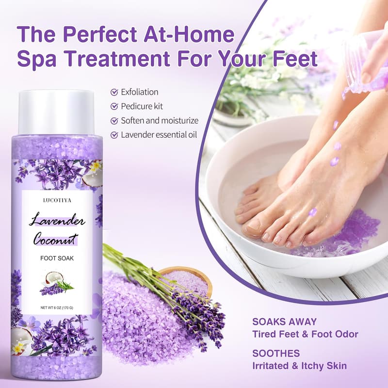 Lavender Spa Kit for Women - Foot Soak, Scrub & Cream Set