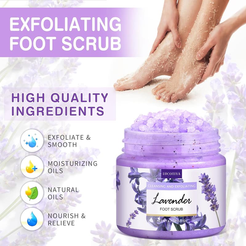 Lavender Spa Kit for Women - Foot Soak, Scrub & Cream Set